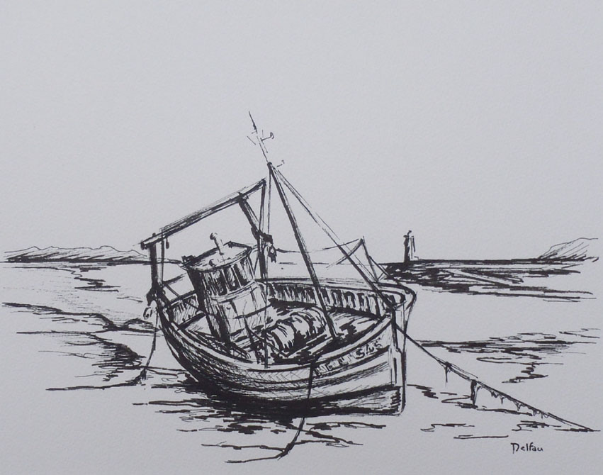 Chalutier à marée basse