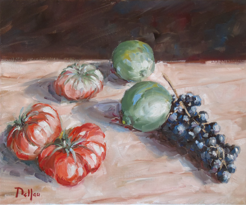 Citrons verts, tomates et raisin